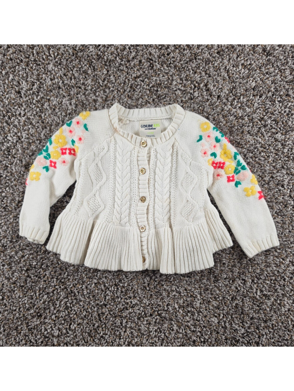 Genuine Kids Oshkosh Baby Girls Sz 12M Button Up Knit Cardigan Sweater White